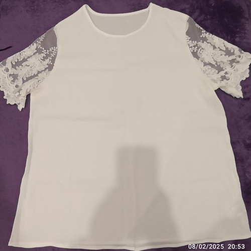 Shein curve line women's top XL white with transparent sleeves like new