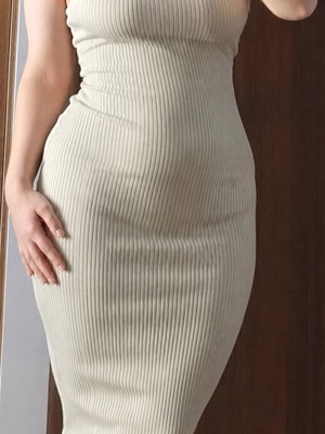 Zara beige fitted midi dress, elastic fabric