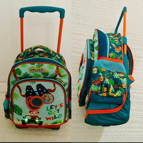 Must Kids Backpack with Wheels used, Jungle Design and Light-Up Car