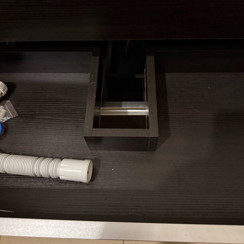Bathroom sink and cabinet set, white porcelain basin, MDF vanity
