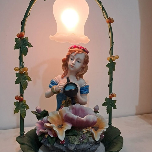 Vintage garden ornament refurbished resin and metal with dimmer light