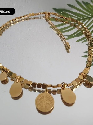 Κολιέ με ημιπολύτιμους λίθους και κωνσταντινάτο από ατσάλι, καινούργιο