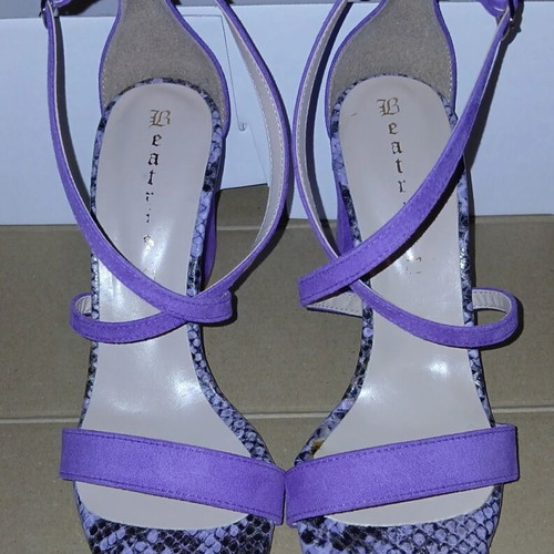 Beatris leather sandals size 36, purple suede with python effect