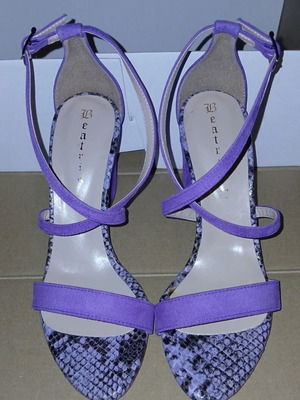 Beatris leather sandals size 36, purple suede with python effect