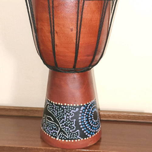 Djembe drum with dolphin dot art design, 30cm