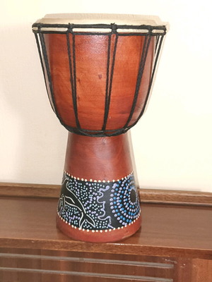 Djembe drum with dolphin dot art design, 30cm