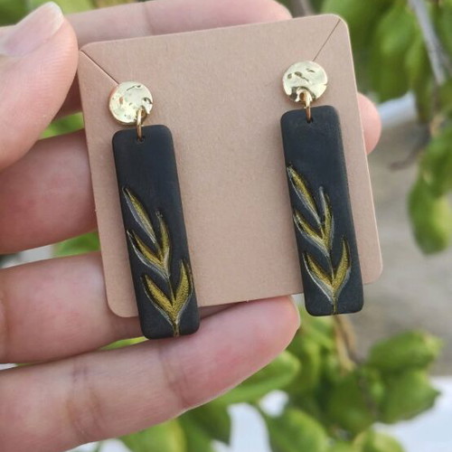New polymer clay earrings with steel clasp, black and gold colors