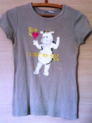 Tshirt Pink Label M γκρι με πούλιες και κεντητή αγελάδα