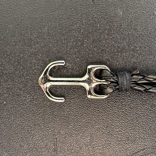 Leather men's bracelet new with steel anchor clasp, 21cm black