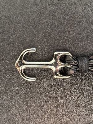 Leather men's bracelet new with steel anchor clasp, 21cm black