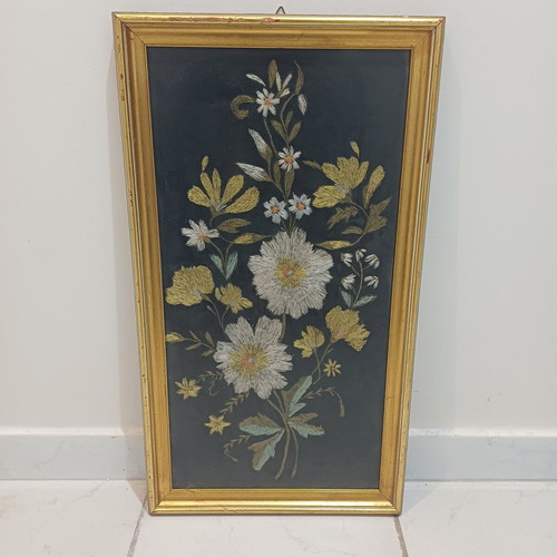 Embroidered textile painting used with metallic threads 30cm x 54cm