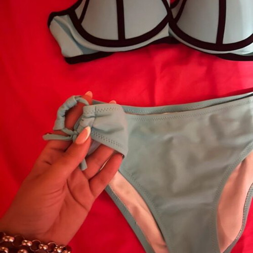 Strapless bikini set like new, turquoise with black details