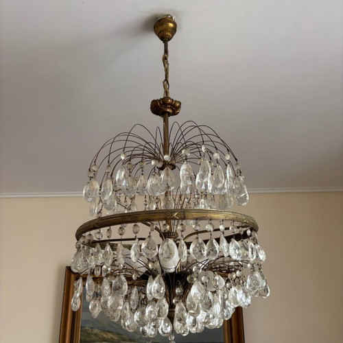 Chandelier crystal antique 60 years used with five bulbs and two lights