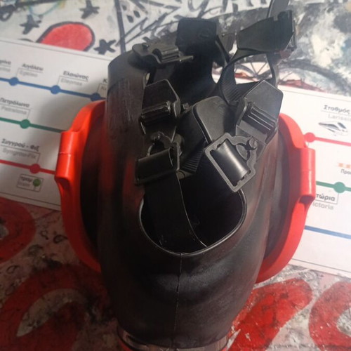 Gas Mask with Red Frame and Replacement Filters