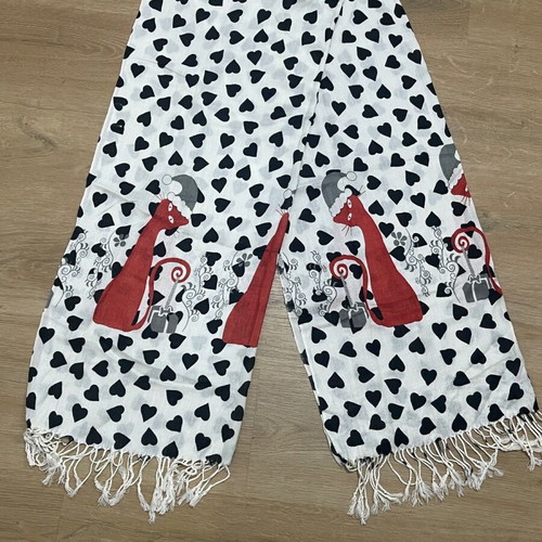 Scarf like new with cat print, white and red
