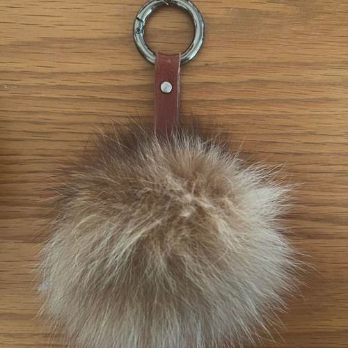Fur keychain like new, genuine fox fur pom pom with leather strap
