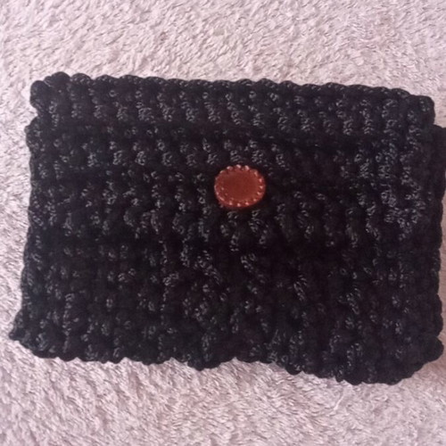 Knitted black wallet with brown button new