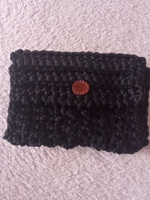 Knitted black wallet with brown button new
