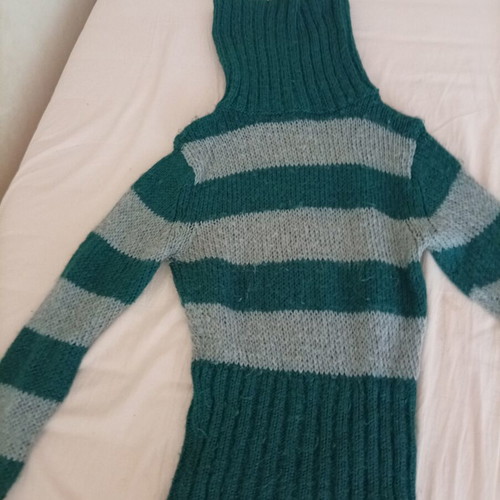 Handmade winter sweater, blue and grey stripes