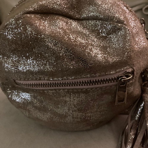 Leather crossbody bag used pink gold genuine leather 25x25