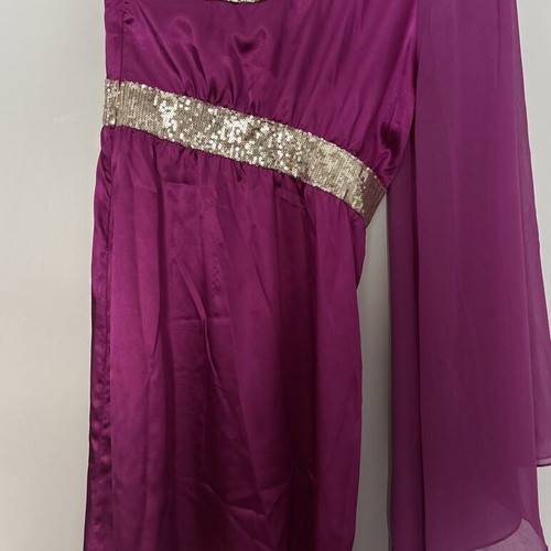 Fuchsia Satin One Shoulder Dress with Sequins Size S like new