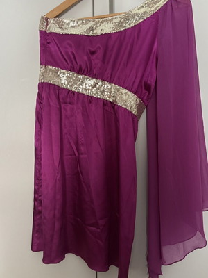 Fuchsia Satin One Shoulder Dress with Sequins Size S like new