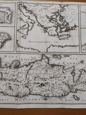 Αυθεντικός χάρτης Merian της Κρήτης, Ελλάδας και πόλεων, 42x31 εκ.