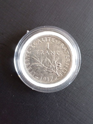 Silver French coin one French franc 1917 like new