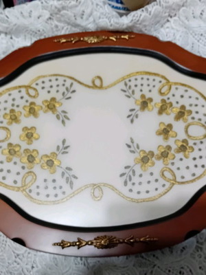 Embroidered serving tray new with gold thread