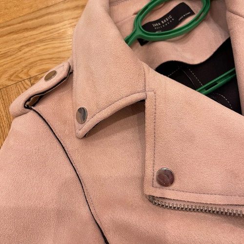 Zara Basic Limited Edition pink suede biker jacket, size XS