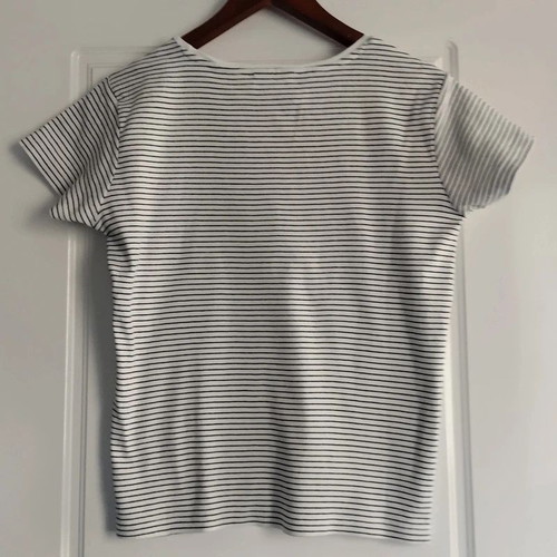 Mango cotton striped T-shirt with metallic logo print, navy