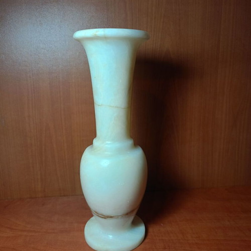 Onyx Vase used, handmade decorative piece with natural cream and light brown hues