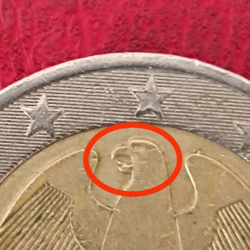 Germany 2 Euro 2016 used with eagle mouth error