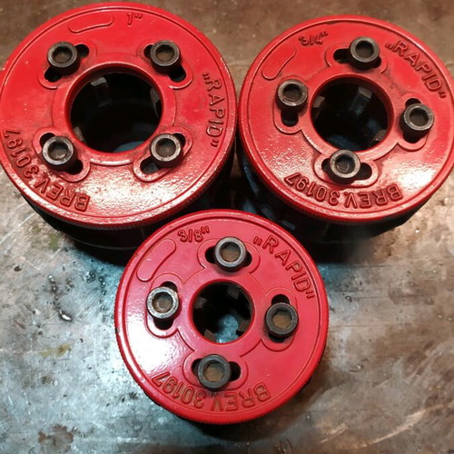 Rapid pipe threading dies like new, set of 3 pieces 3/8, 3/4, 1"