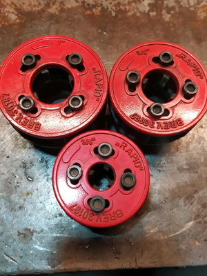 Rapid pipe threading dies like new, set of 3 pieces 3/8, 3/4, 1"