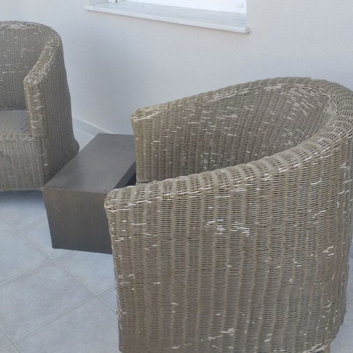 Bamboo armchair set with short table used for outdoor space