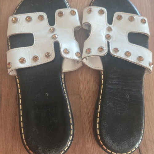 Haralas flip flops with strass used, size 37, white