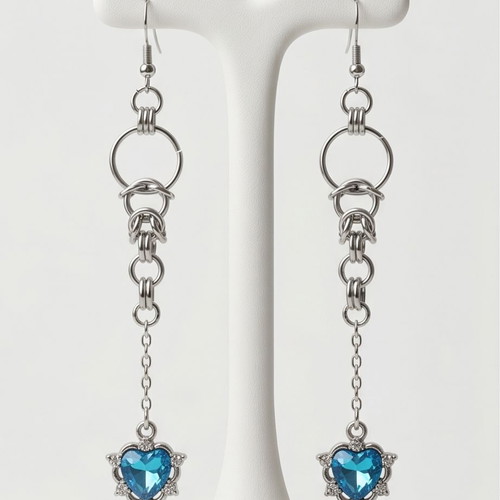 Byzantine Steel Earrings with Blue Heart Charms new