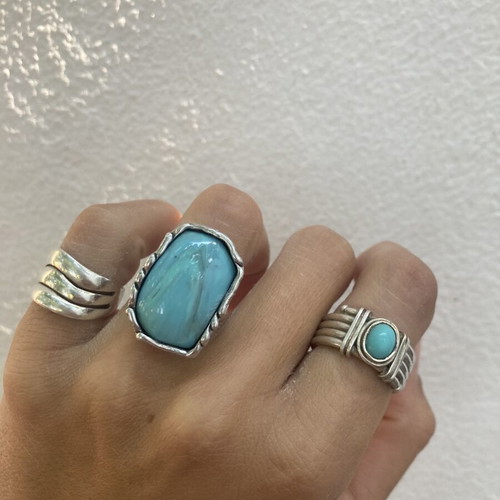 Silver handmade ring with natural mint aqua chalcedony (925)