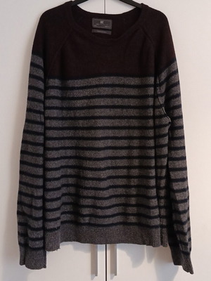 Marks & Spencer men's wool striped sweater 3XL like new, grey blue bordeaux