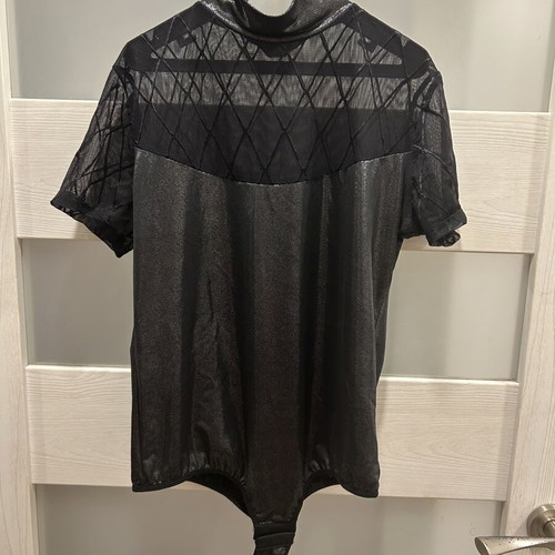 Elegant black bodysuit with mesh and subtle shine, size S/M, like new