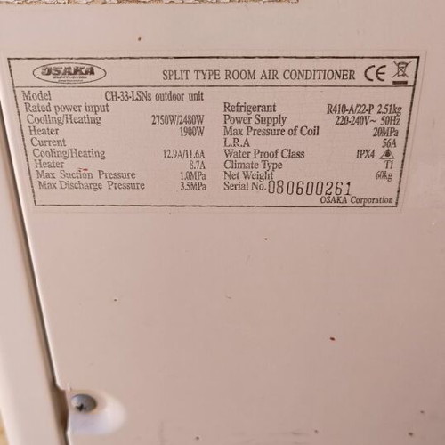 Air conditioner Osaka Japan Technology used, 30000 Btu cooling, 33000 Btu heating