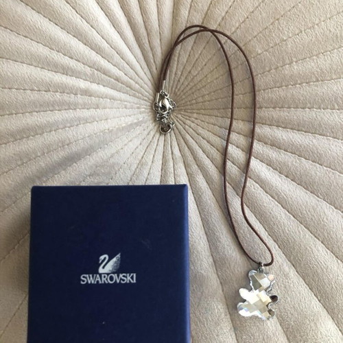 Swarovski bear necklace new with brown leather strap