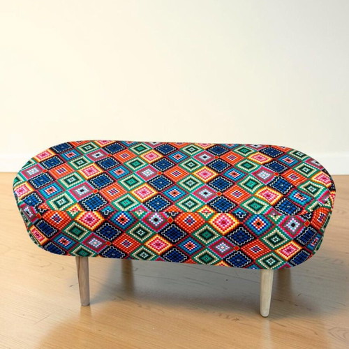 Fabric Pouf with Wooden Legs 90x40x46cm Boho colorful