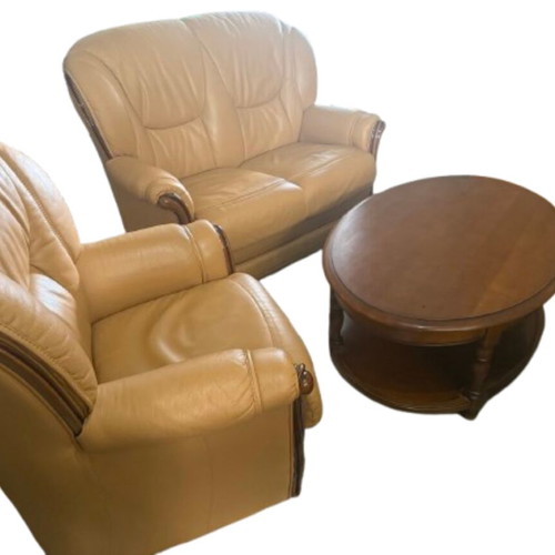 Nieri Italian Style Living Room Set with Genuine Leather and Solid Wood
