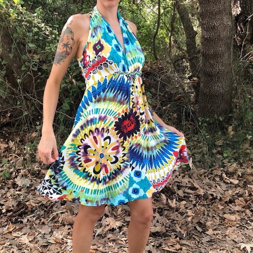 Halter Short Dress like new with colorful mandala prints, size S–M