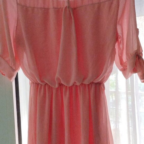Pink dress used with lace and bow sleeves, size S