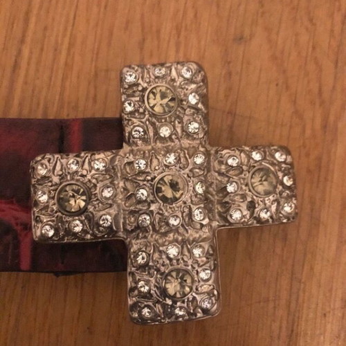 Leather women's belt red vintage with crystals like new