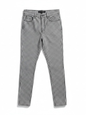 Stradivarius Black and White Checkered Super High Waist Jeans, Size 38