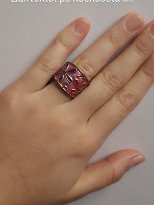 Ring with flowers used, pink and silver